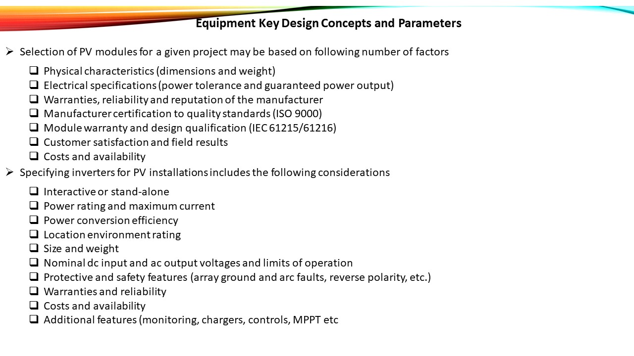 Equipment Key Design Concepts and Parameters