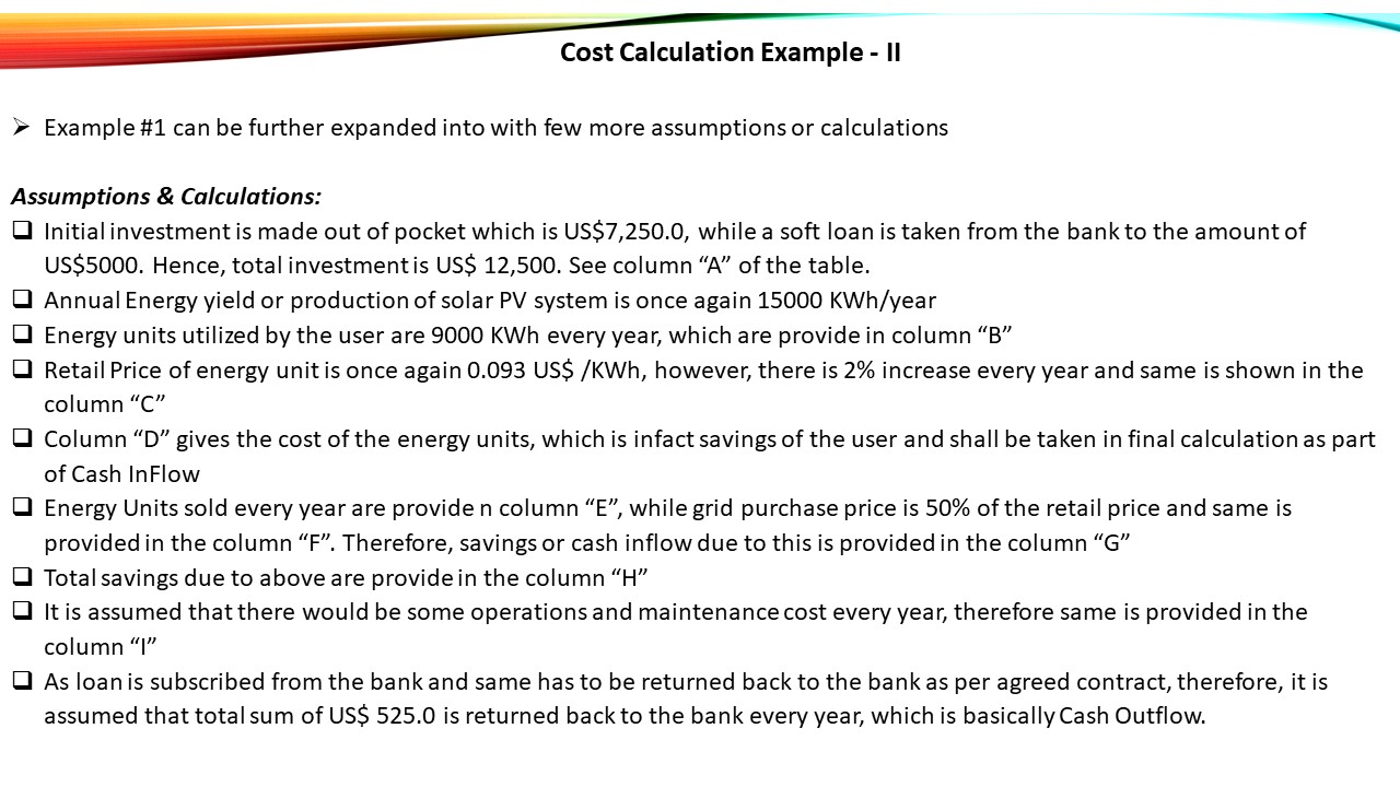IV - System Economics - Cost Calculation Example-I